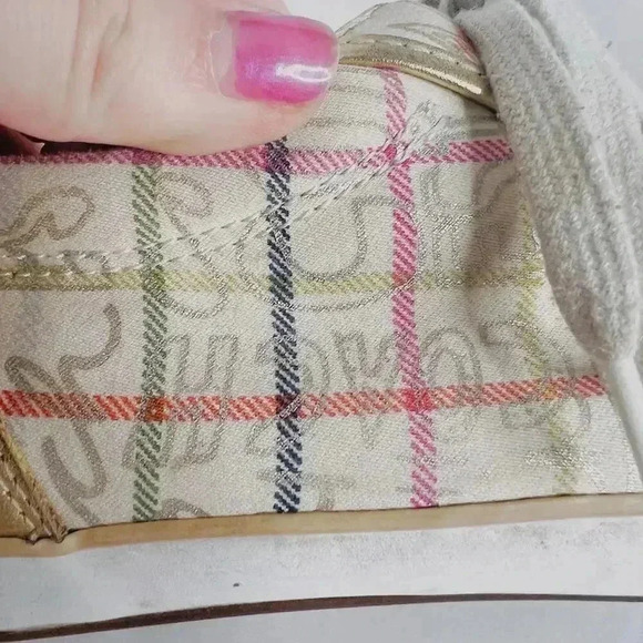 Coach Barrett Cream Multicolored Plaid Gold Leather Sneakers Canvas Size 9.5 - Picture 6 of 12